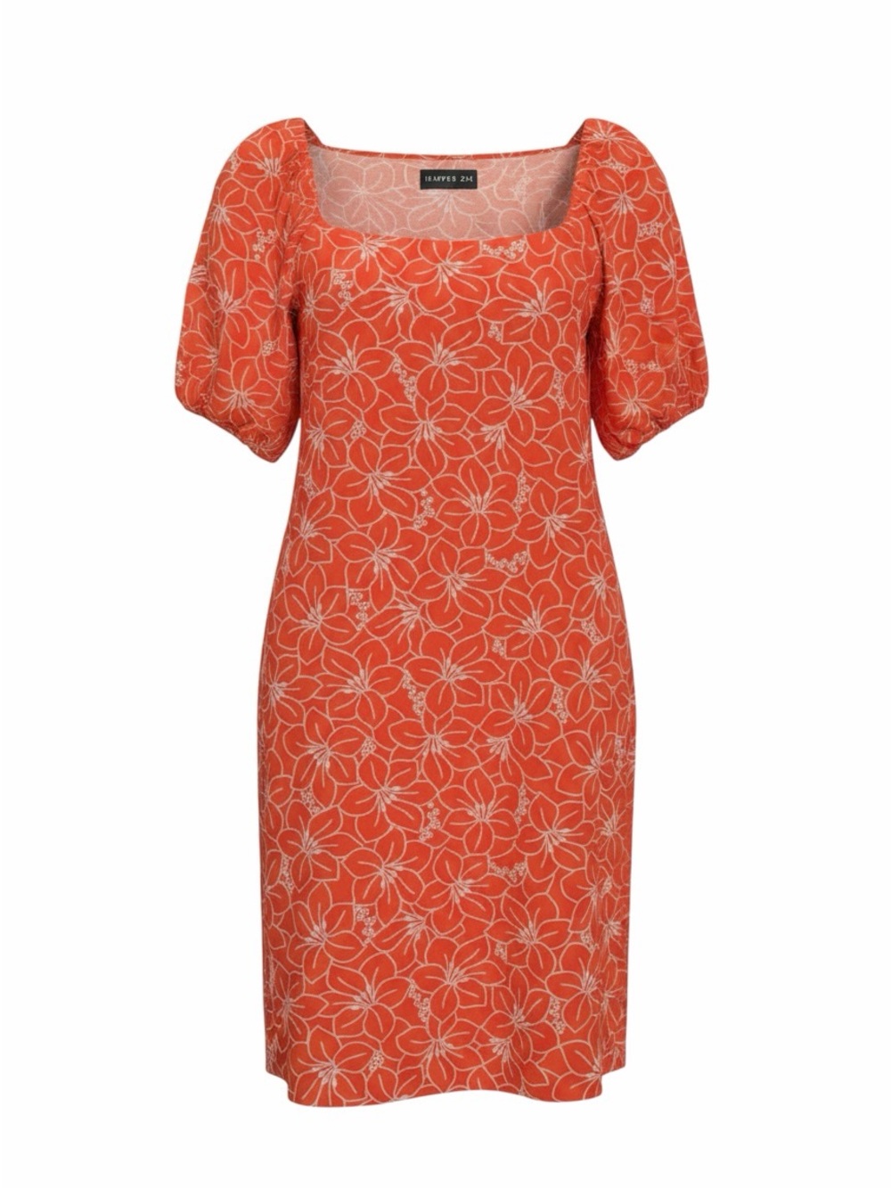 Harper Orange Floral Square-Neck Puff-Sleeve Midi Dress